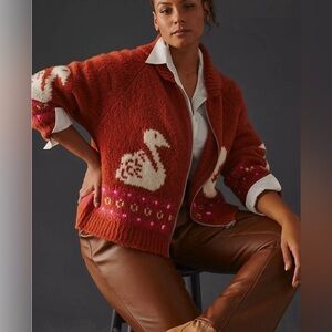 Anthropologie Maeve Swan Zip Front Cardigan sweater XL GUC